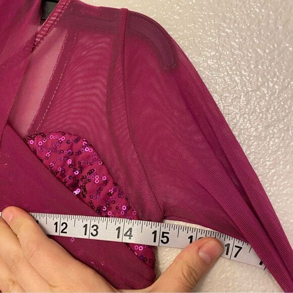 WEISSMAN Dance Costume hot pink sequin long sleeve dress Happier 11465 adult MA - Picture 5 of 10